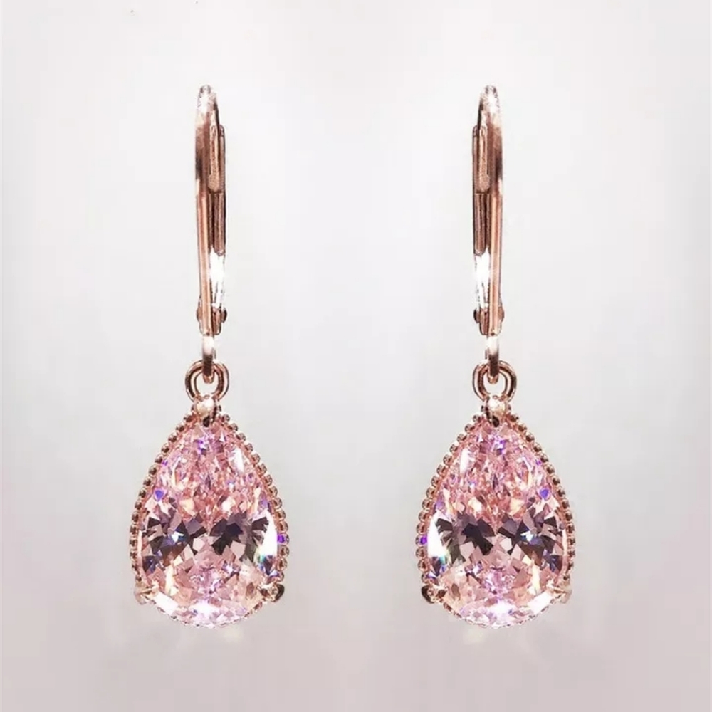 New S925 Silver Drop Pink CZ Earrings - Picture 5 of 5